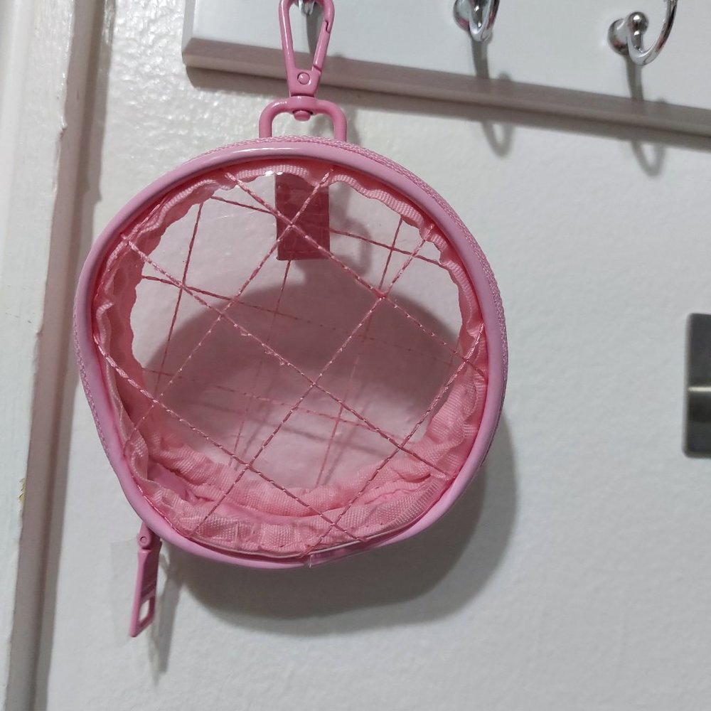 STEVE MADDEN Small Mini See Thru Pink Quilted Clip On Purse Coin Purse Mini Bag
